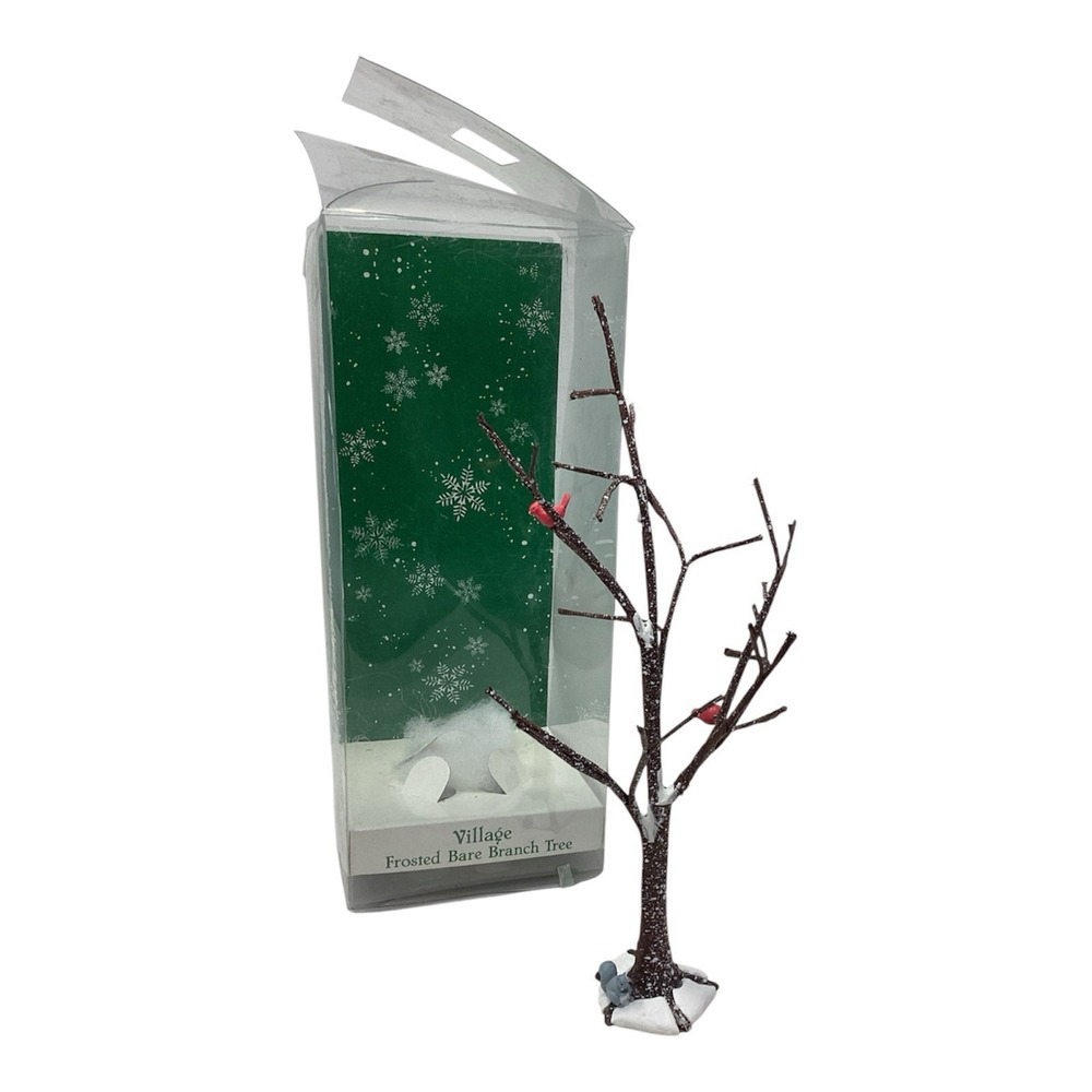 Dept 56 Village FROSTED BARE BRANCH TREE In Box 2 Cardinals & Squirrel 10"
